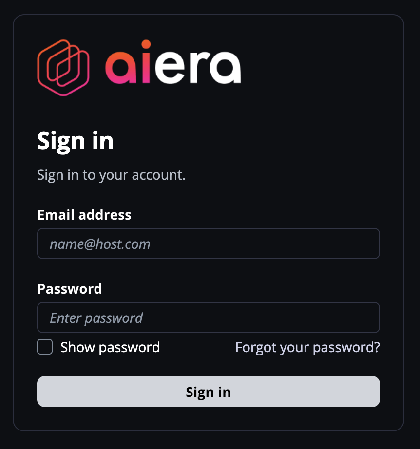 Aiera login form