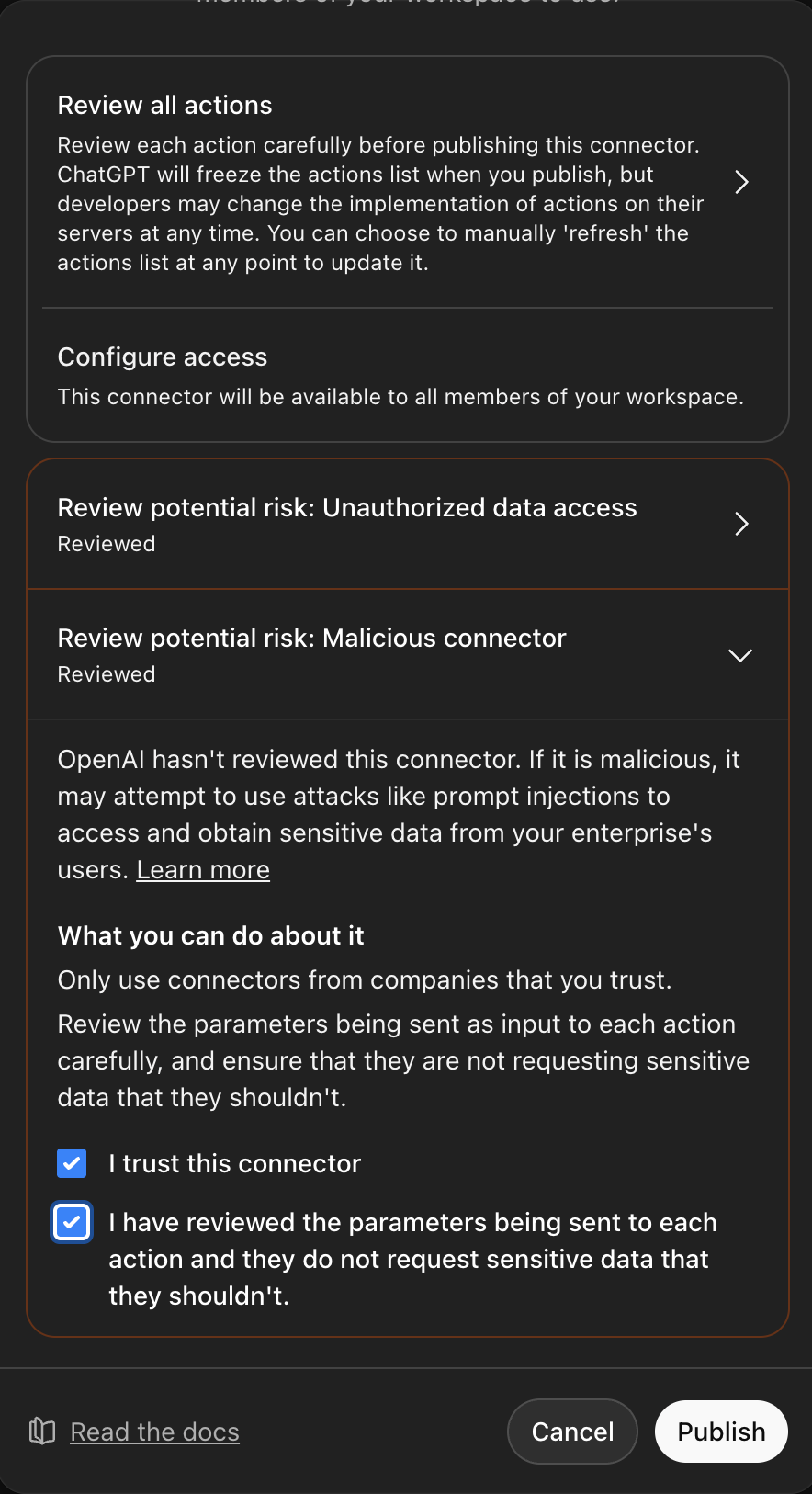 ChatGPT publish new connector reviewed